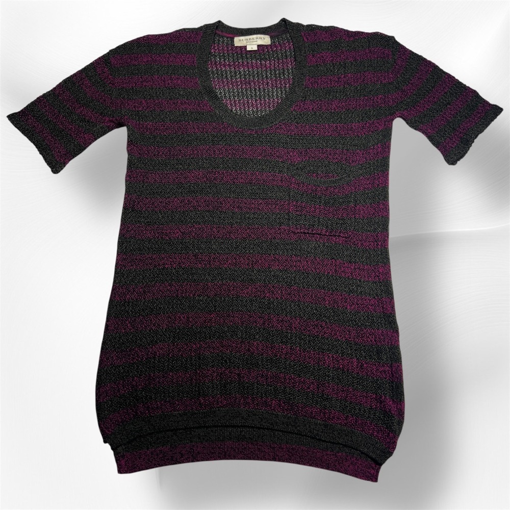 Burberry London Knit Mini Dress Striped Purple Black Short Sleeve S